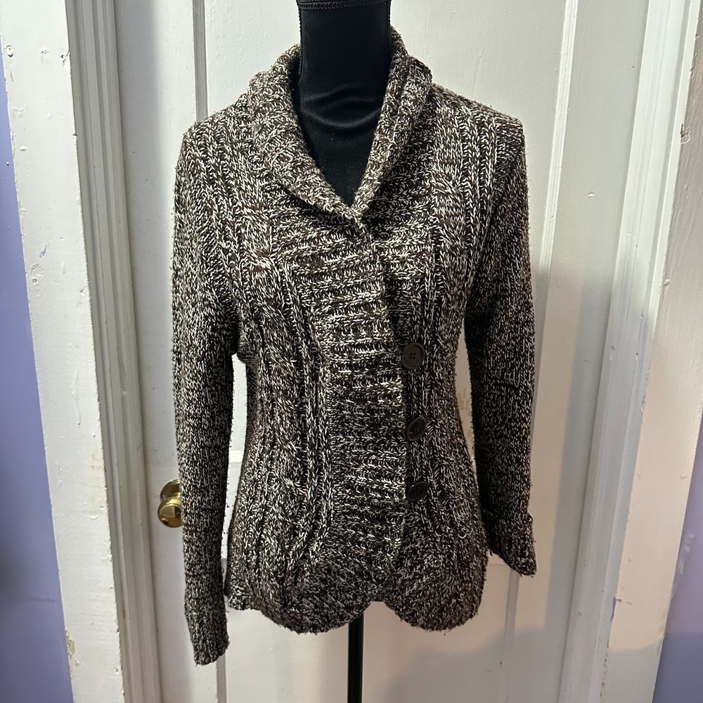 Reference‎ Point Brown and White Knit Cardigan in XL